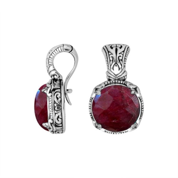 AP-8029-RB Sterling Silver Round Shape Pendant With Ruby & Enhancer Pendant Bail Jewelry Bali Designs Inc 