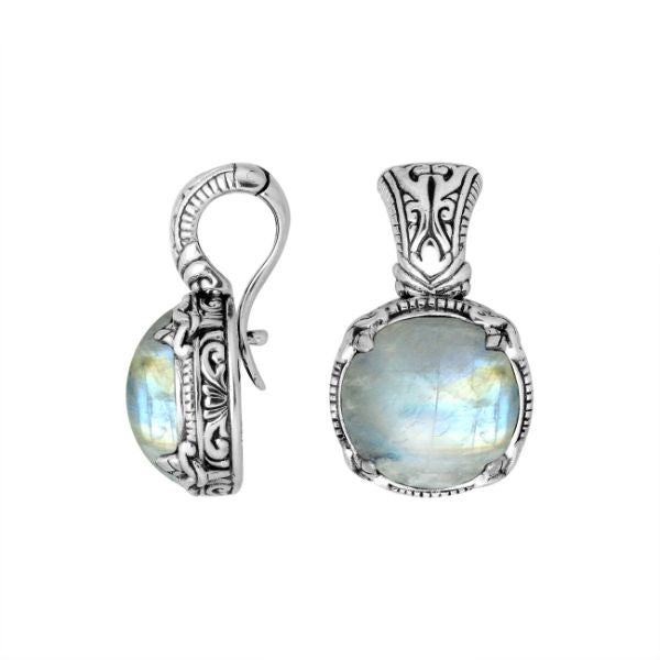 AP-8029-RM Sterling Silver Round Shape Pendant With Rainbow Moonstone & Enhancer Pendant Bail Jewelry Bali Designs Inc 