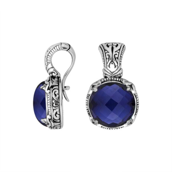 AP-8029-SP Sterling Silver Round Shape Pendant With Blue Sapphire & Enhancer Pendant Bail Jewelry Bali Designs Inc 
