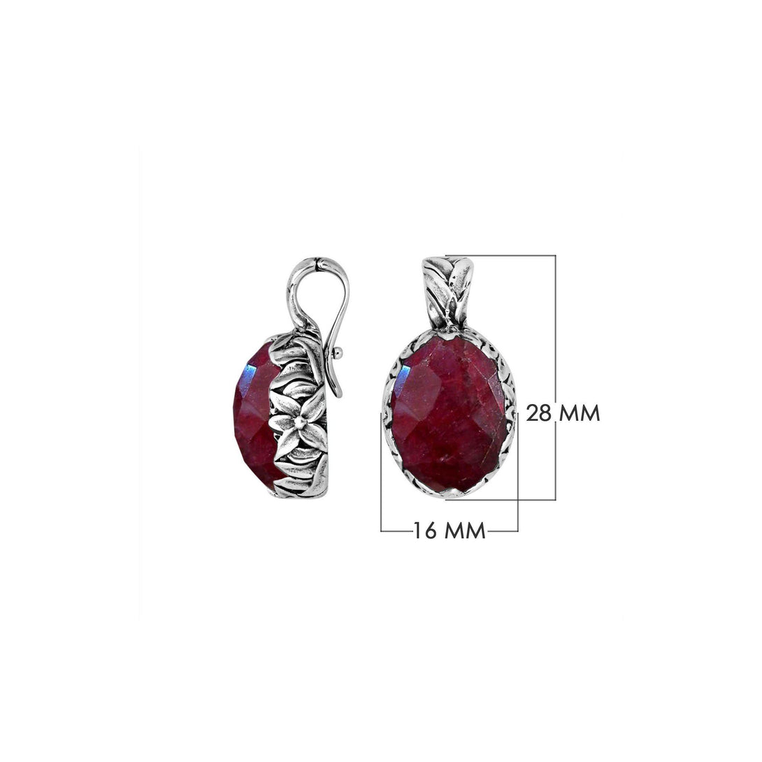 AP-8030-RB Sterling Silver Oval Shape Pendant With Ruby & Enhancer Pendant Bail Jewelry Bali Designs Inc 