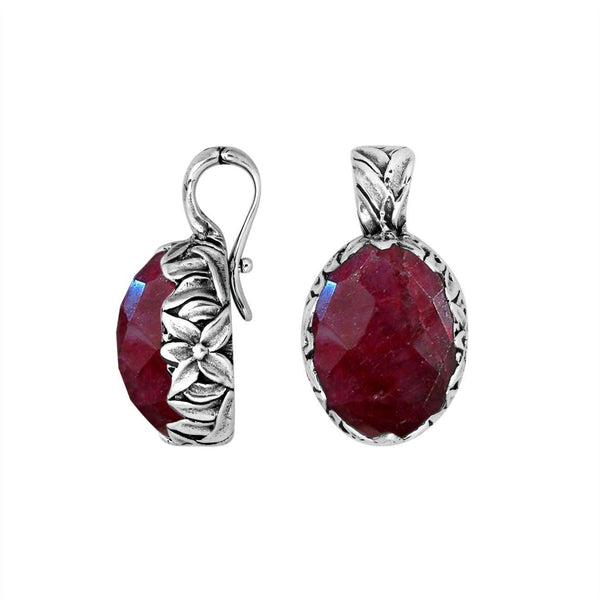 AP-8030-RB Sterling Silver Oval Shape Pendant With Ruby & Enhancer Pendant Bail Jewelry Bali Designs Inc 