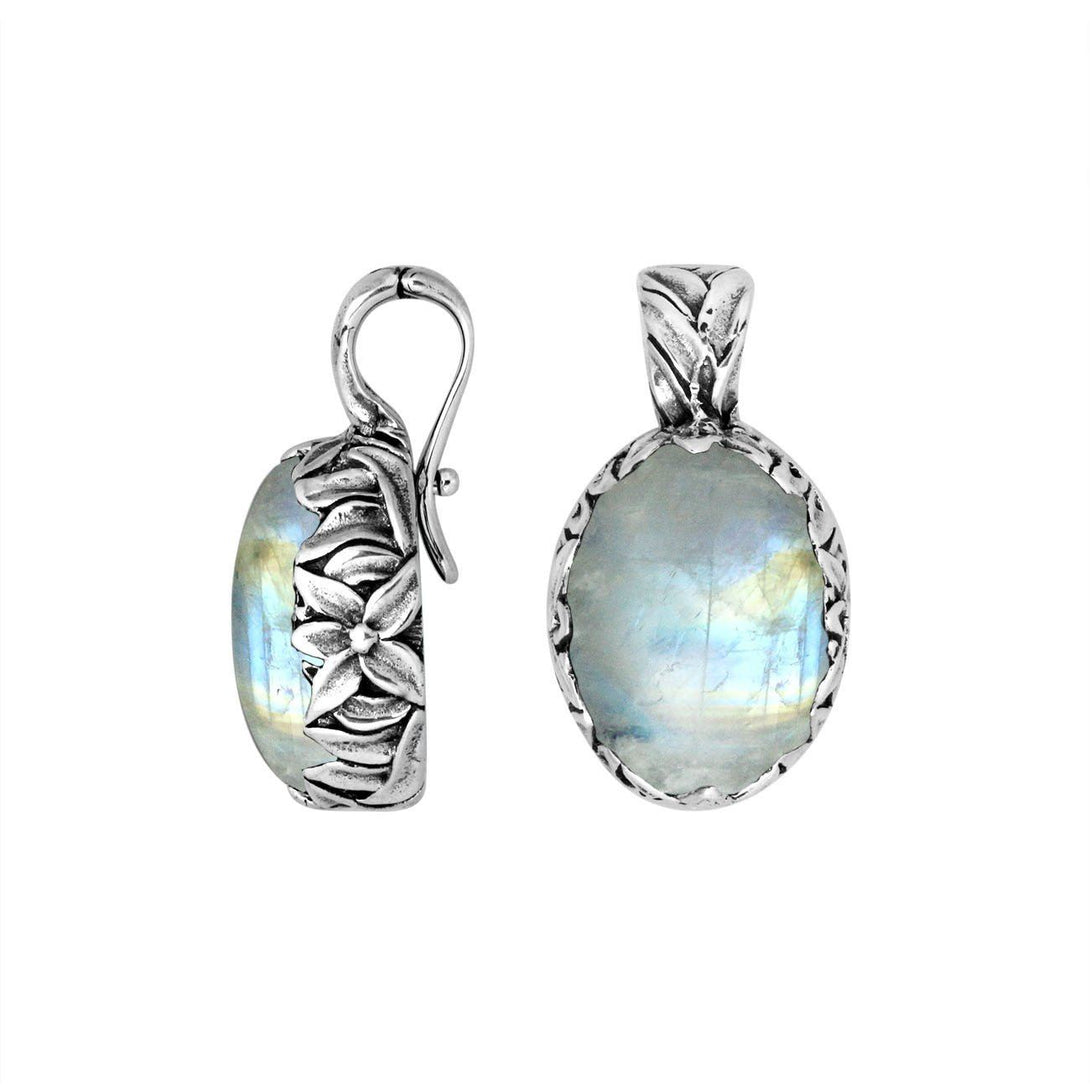 AP-8030-RM Sterling Silver Oval Shape Pendant With Rainbow Moonstone & Enhancer Pendant Bail Jewelry Bali Designs Inc 