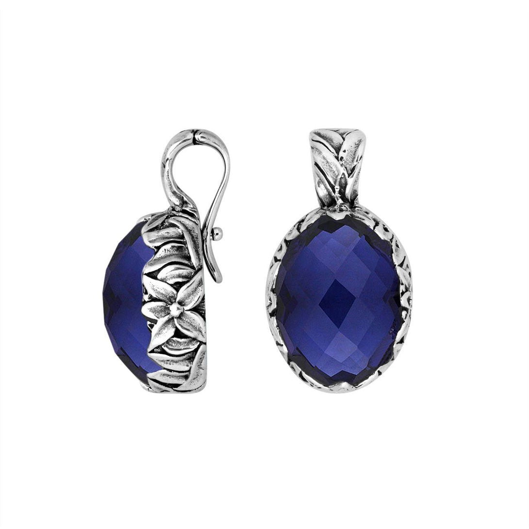 AP-8030-SP Sterling Silver Oval Shape Pendant With Sapphire & Enhancer Pendant Bail Jewelry Bali Designs Inc 