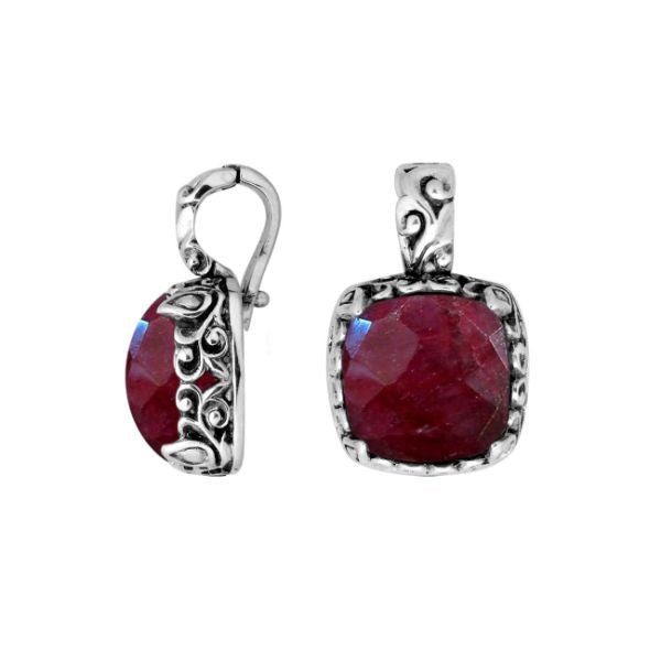 AP-8031-RB Sterling Silver Cushion Shape Pendant With Ruby & Enhancer Pendant Bail Jewelry Bali Designs Inc 