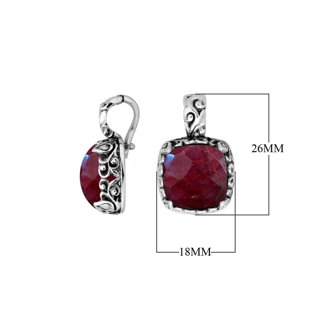 AP-8031-RB Sterling Silver Cushion Shape Pendant With Ruby & Enhancer Pendant Bail Jewelry Bali Designs Inc 