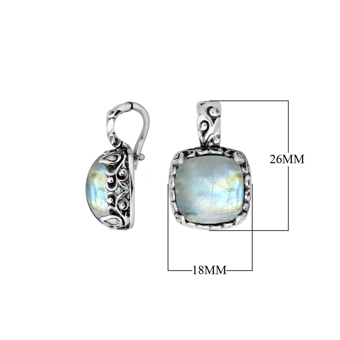 AP-8031-RM Sterling Silver Cushion Shape Pendant With Rainbow Moonstone & Enhancer Pendant Bail Jewelry Bali Designs Inc 