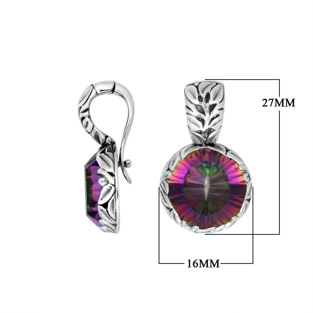 AP-8032-MT Sterling Silver Round Shape Pendant With Mystic Quartz & Enhancer Pendant Bail Jewelry Bali Designs Inc 
