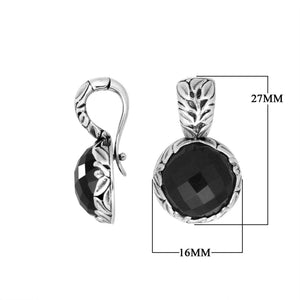Wholesale sterling silver Black Onyx round pendant with Balinese handicraft design and antique finish handcrafted in Bali