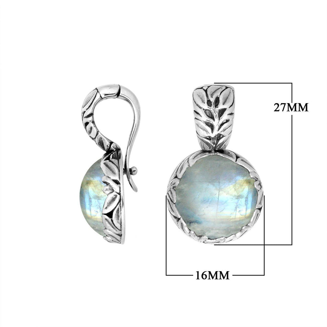 AP-8032-RM Sterling Silver Round Shape Pendant With Rainbow Moonstone & Enhancer Pendant Bail Jewelry Bali Designs Inc 
