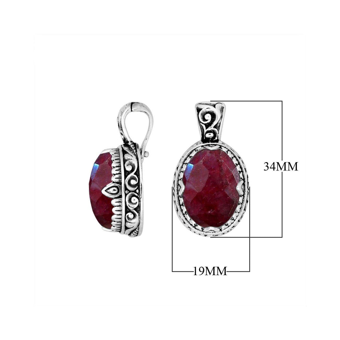 AP-8033-RB Sterling Silver Oval Shape Pendant With Ruby & Enhancer Pendant Bail Jewelry Bali Designs Inc 