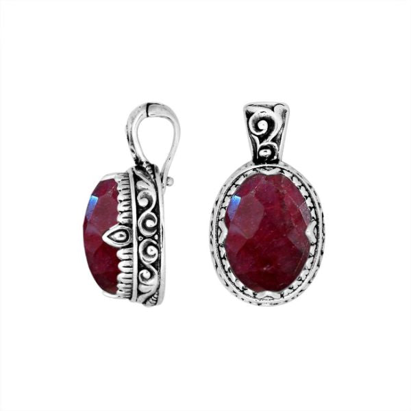 AP-8033-RB Sterling Silver Oval Shape Pendant With Ruby & Enhancer Pendant Bail Jewelry Bali Designs Inc 
