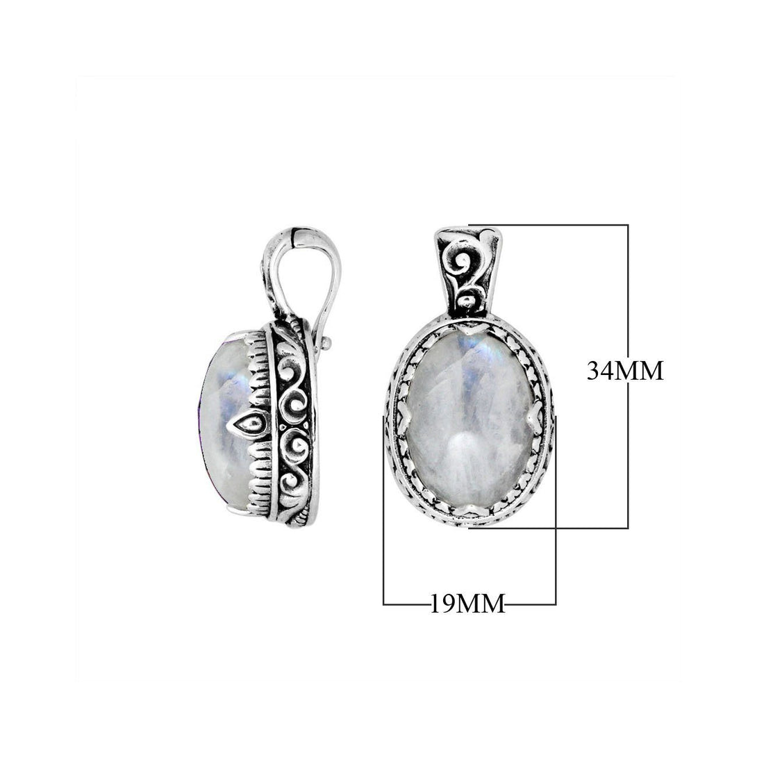 AP-8033-RM Sterling Silver Oval Shape Pendant With Rainbow Moonstone & Enhancer Pendant Bail Jewelry Bali Designs Inc 