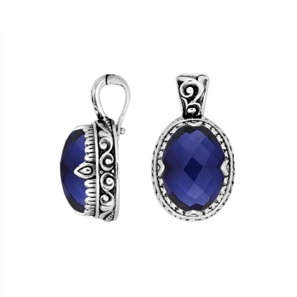 AP-8033-SP Sterling Silver Oval Shape Pendant With Sapphire & Enhancer Pendant Bail Jewelry Bali Designs Inc 