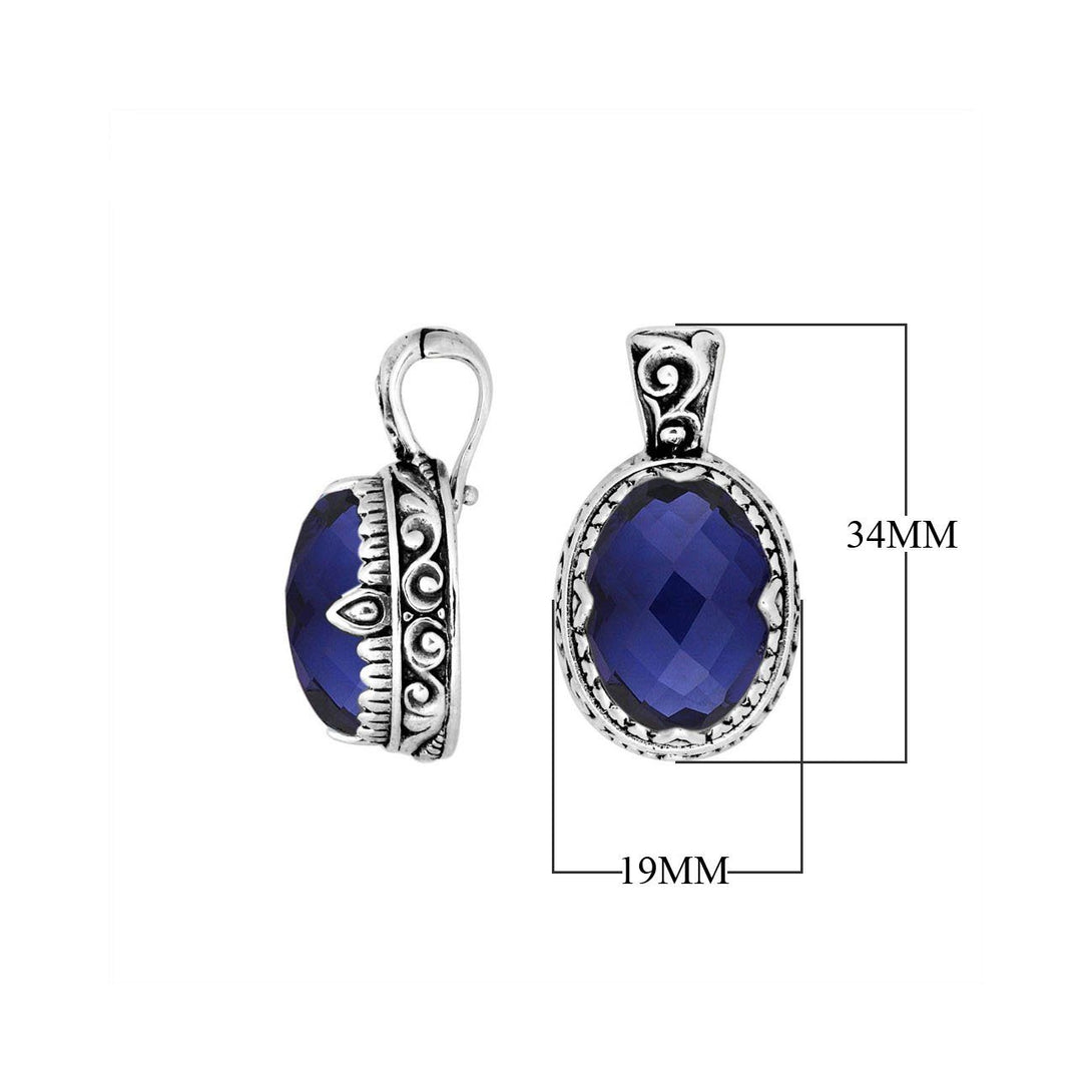 AP-8033-SP Sterling Silver Oval Shape Pendant With Sapphire & Enhancer Pendant Bail Jewelry Bali Designs Inc 