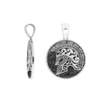 Round sterling silver pendant featuring an engraved warrior helmet design with polished borders and textured detailing suitable for classic wholesale jewelry collections