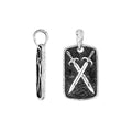 Sterling silver rectangular pendant featuring engraved crossed sword detailing with textured background and polished borders suitable for classic wholesale jewelry collections