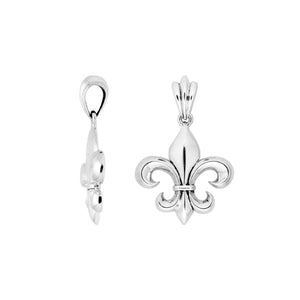 Sterling silver Fleur-De-Lis pendant featuring smooth polished curves, elegant detailing, and a refined classic look ideal for wholesale jewelry selections