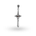 Sterling silver sword-shaped pendant with filigree guard detailing and a Red Garnet Quartz center stone designed for classic wholesale jewelry assortments