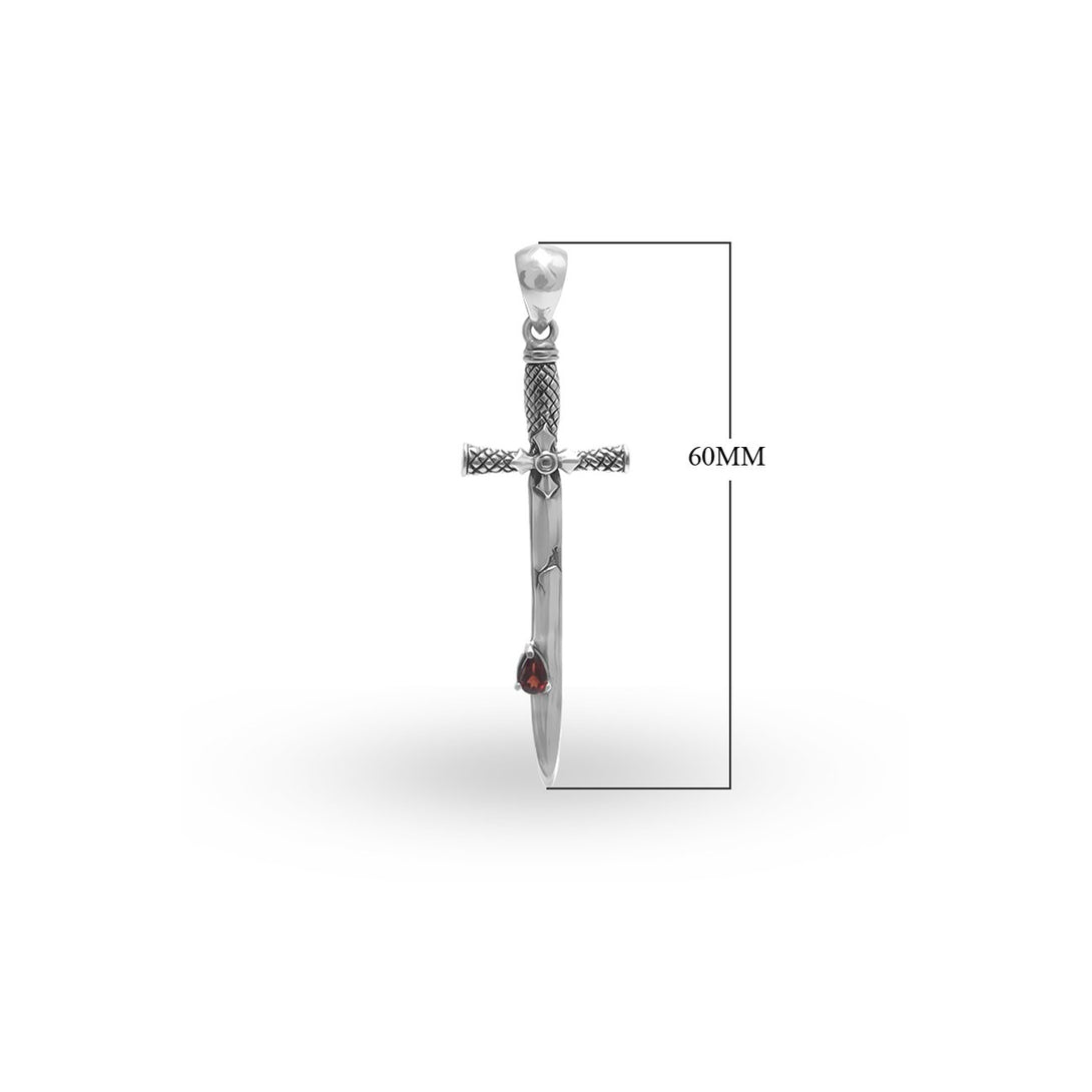 AP-9017-GA Sterling Silver Beautiful Sword Shape Pendant With Garnet Jewelry Bali Designs Inc 