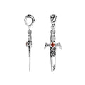 Sterling silver sword pendant with carved guard detailing and a square Red Garnet Quartz centerpiece designed for classic wholesale jewelry assortments