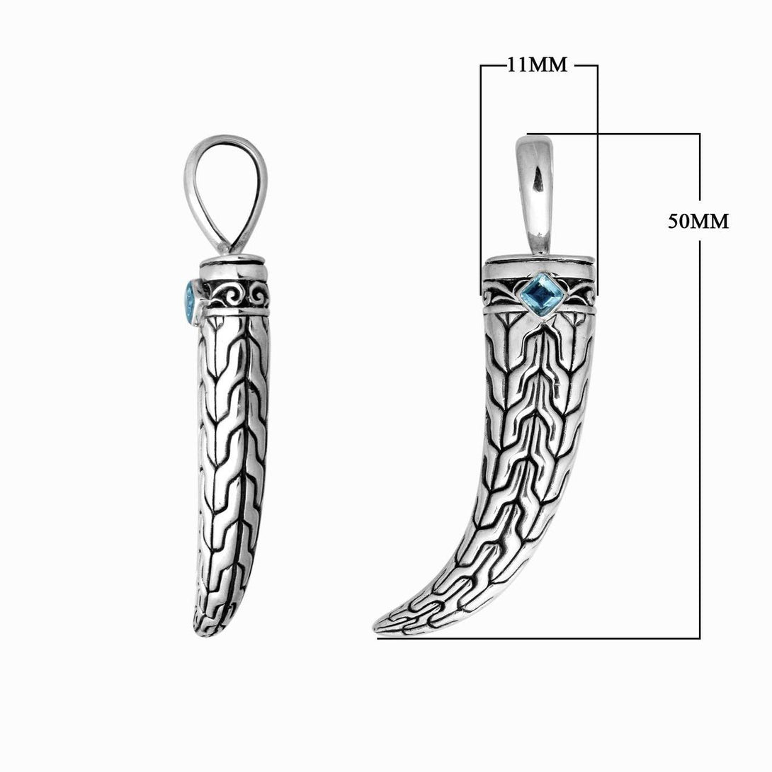 AP-9019-BT Sterling Silver Beautiful Design Sword Shape Pendant With Blue Topaz Q. Jewelry Bali Designs Inc 