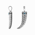 Sterling silver engraved horn pendant with tribal cap design and square Blue Topaz Quartz accent created for classic wholesale jewelry assortments