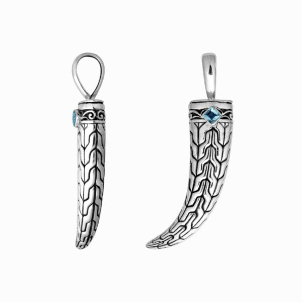 AP-9019-BT Sterling Silver Beautiful Design Sword Shape Pendant With Blue Topaz Q. Jewelry Bali Designs Inc 