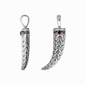 Sterling silver engraved horn pendant featuring tribal cap detailing and a square Red Garnet Quartz accent designed for classic wholesale jewelry assortments