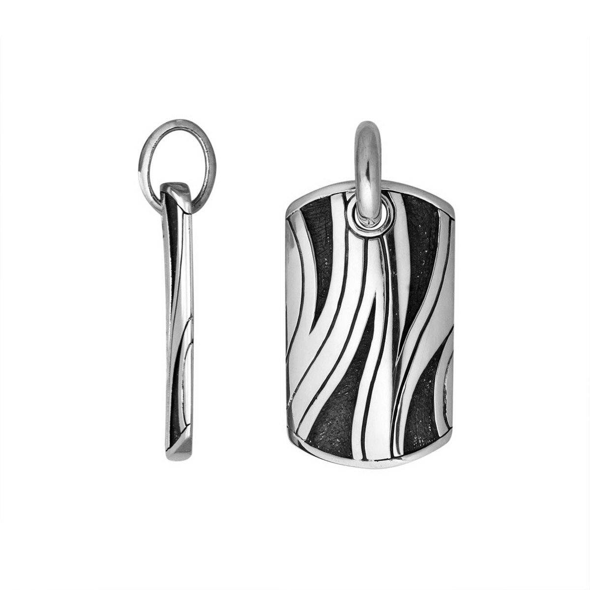 Wholesale sterling silver rectangle pendant with abstract flowing carved lines.