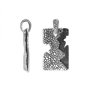 Wholesale sterling silver rectangle pendant with cracked divider and pebble texture.