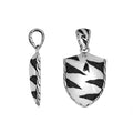 Wholesale sterling silver shield pendant with oxidized wavy carved pattern.