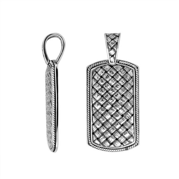 Wholesale sterling silver rectangle pendant with woven texture design.