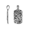 Wholesale sterling silver rectangle pendant with intricate swirl carving.