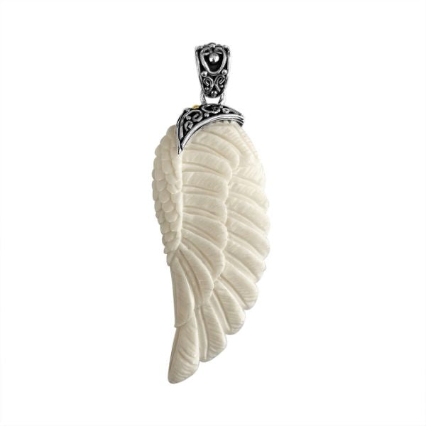 AP-9059-BN Sterling Silver Beautiful Wing Shape Pendant With Bone Jewelry Bali Designs Inc 