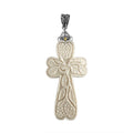 Wholesale sterling silver bone cross pendant with carved floral detailing.