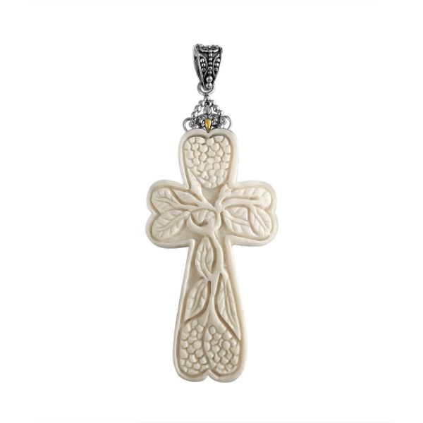 AP-9061-BN Sterling Silver Beautiful Cross Pendant With Bone Jewelry Bali Designs Inc 