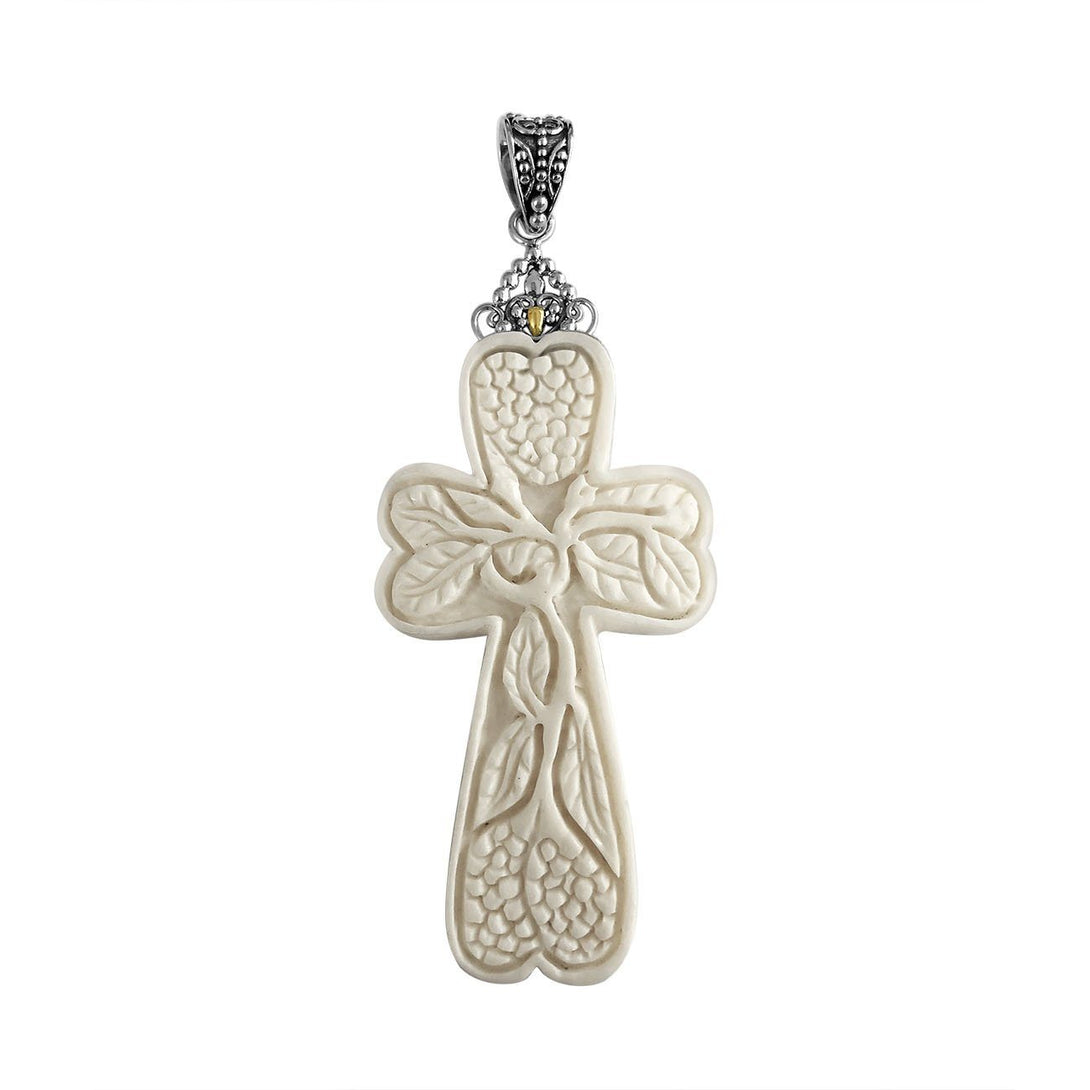 AP-9061-BN Sterling Silver Beautiful Cross Pendant With Bone Jewelry Bali Designs Inc 