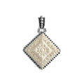 Wholesale sterling silver square pendant with carved bone centerpiece.