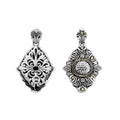 Wholesale sterling silver and 18K gold pendant with diamond accents and carved details.
