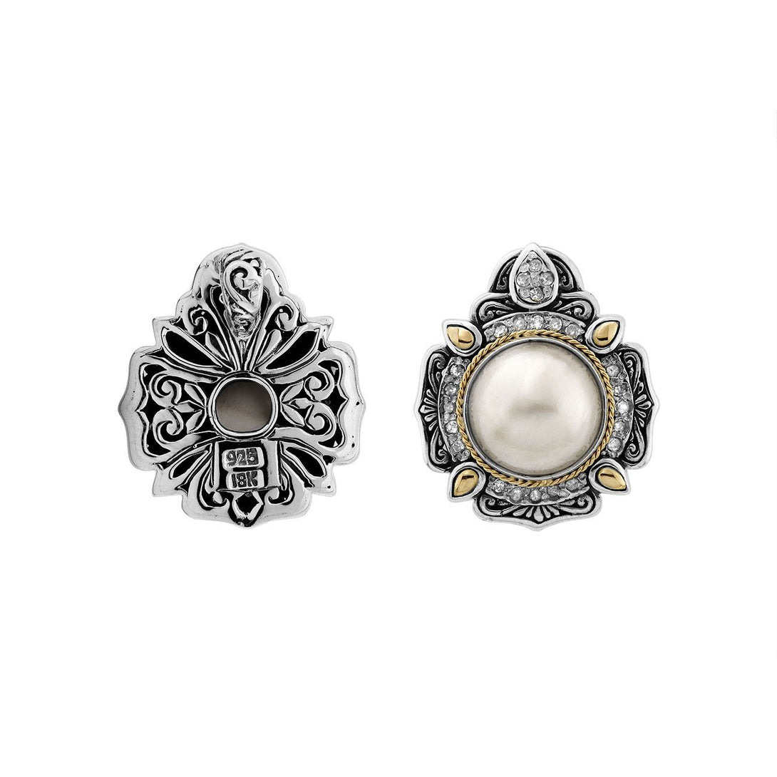 APG-8038-PE Sterling Silver Pendant With 18K Gold And Diamond,Pearl Jewelry Bali Designs Inc 