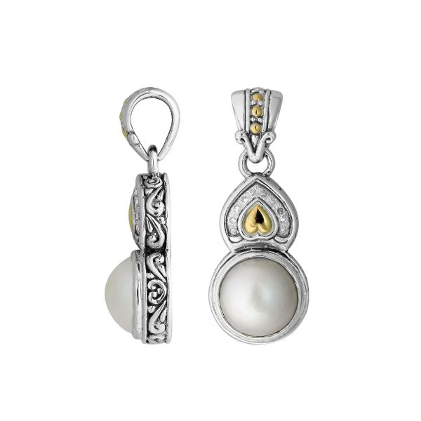 APG-8045-DY Sterling Silver Pendant With Pearl 18K Gold And Diamond Jewelry Bali Designs Inc 