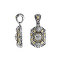 A wholesale-focused sterling silver and 18K gold pendant featuring a hammered silver sunburst center, diamond accents, intricate Balinese motifs, and oxidized textures ideal for bulk jewelry buyers.