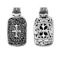 A wholesale Silver Overlay Over Copper rectangular pendant featuring deep oxidized Balinese scrollwork, raised detailing, polished overlay texture, and traditional craftsmanship ideal for bulk jewelry buyers.