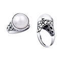 Wholesale sterling silver ring with luminous white Mabe Pearl and pebble-pattern design – handcrafted artisan jewelry for bulk resellers.