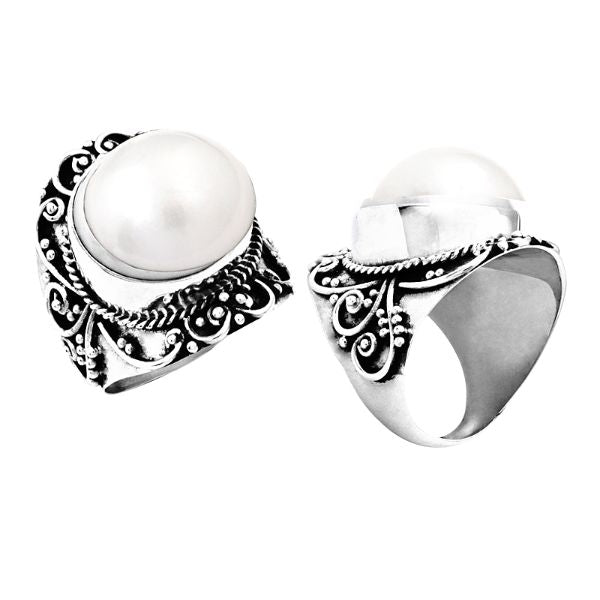 AR-1018-PE-10" Sterling Silver Ring With Mabe Pearl Jewelry Bali Designs Inc 