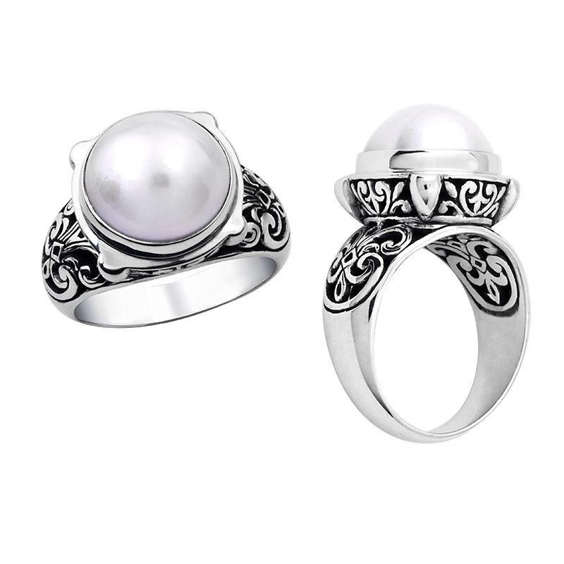 AR-1024-PE-10" Sterling Silver Ring With Mabe Pearl Jewelry Bali Designs Inc 