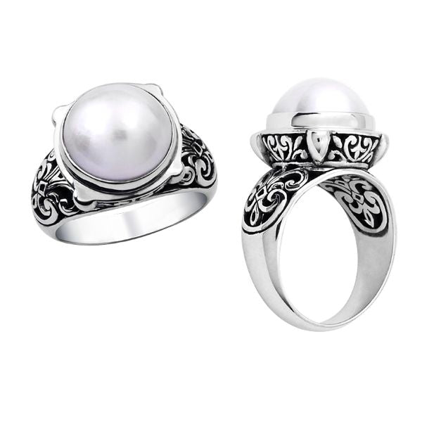 AR-1024-PE-5" Sterling Silver Ring With Mabe Pearl Jewelry Bali Designs Inc 