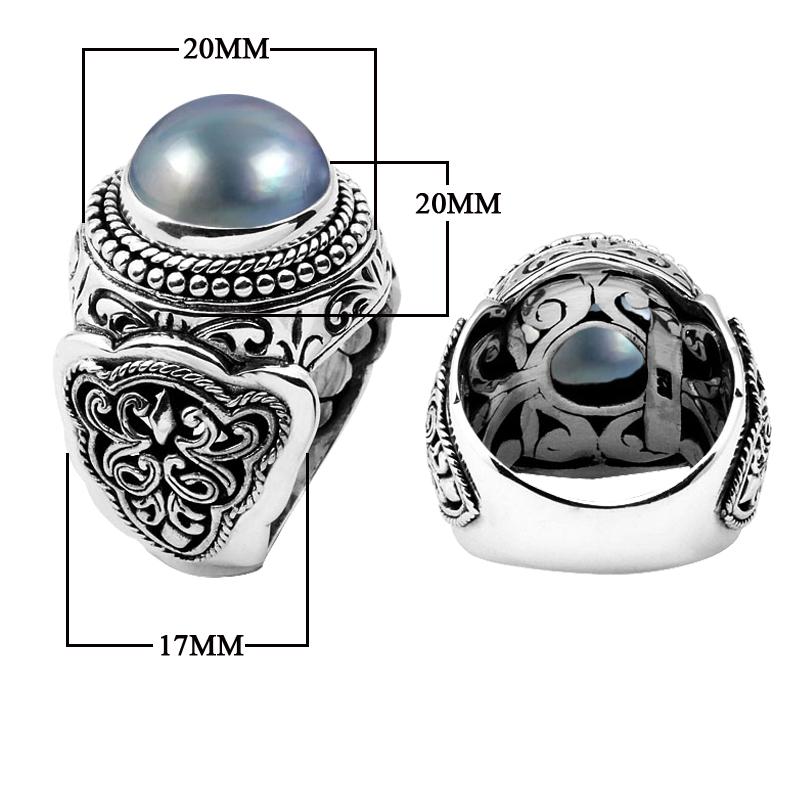 AR-1032-PEG-7" Sterling Silver Beautiful Designer Ring With Gray Mabe Pearl Jewelry Bali Designs Inc 