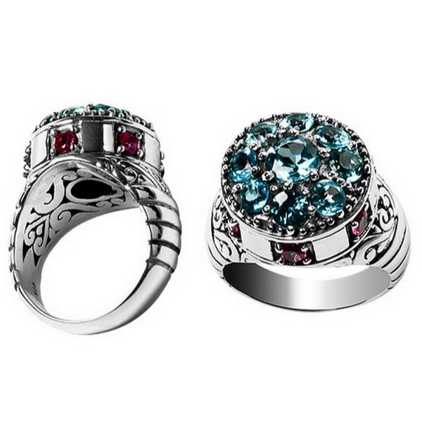 AR-1038-CO1-6" Sterling Silver Ring With Blue Topaz Q., Pink Topaz Q. Jewelry Bali Designs Inc 