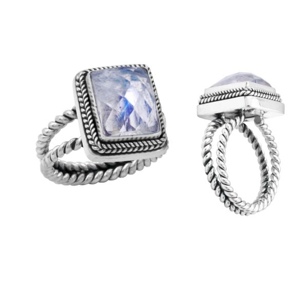 AR-1040-RM-10" Sterling Silver Ring With Rainbow Moonstone Jewelry Bali Designs Inc 